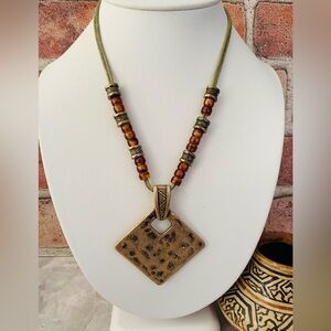 Premier Designs Antiqued Bronze Square Pendant Necklace